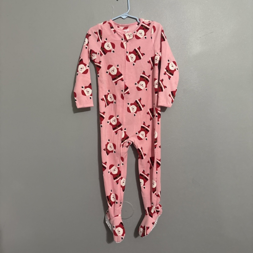 Carter's Girls 3T Months Fleece Footed Pajamas Zipper Santa Christmas Jammies